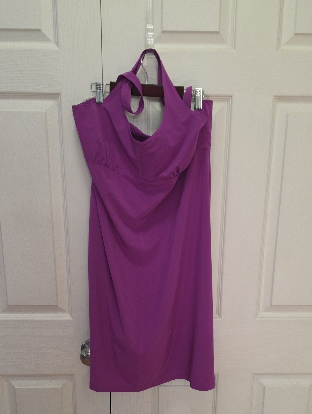 Purple Halter Midi Dress with Draped Bodice